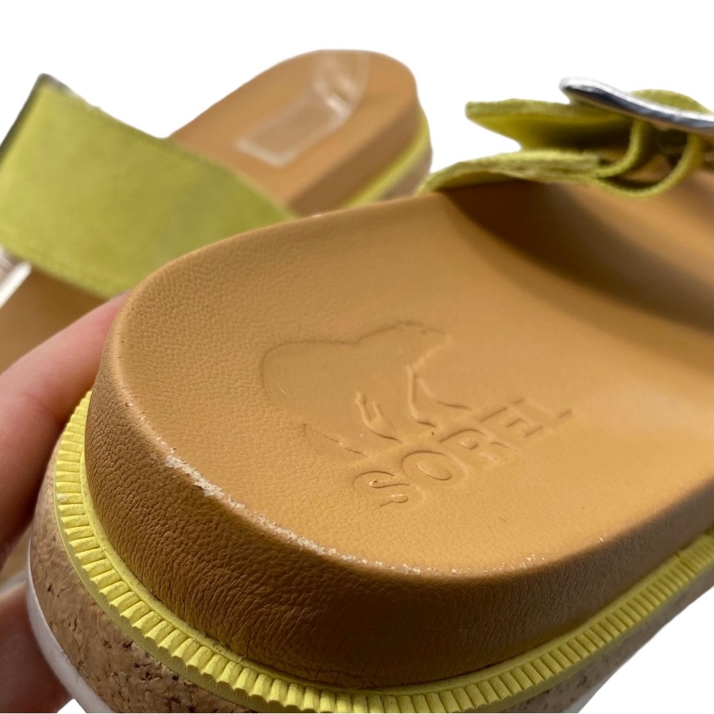 Sorel Sandals Roaming Slide Yellow Suede Leather Casual Chunky Colorful Size 8 - Picture 8 of 11